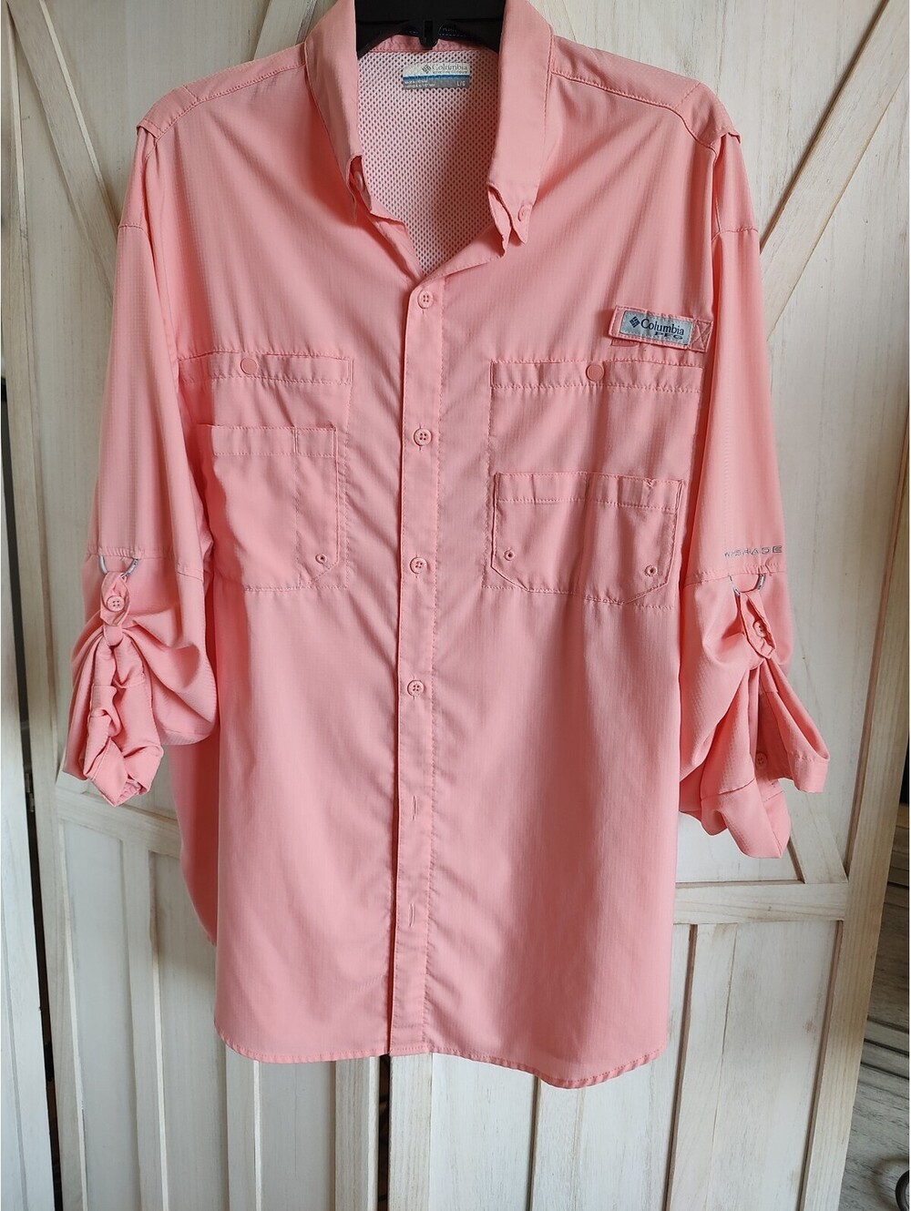 Columbia Tamiami Long Sleeve Fishing Shirt in Pink, Size Large